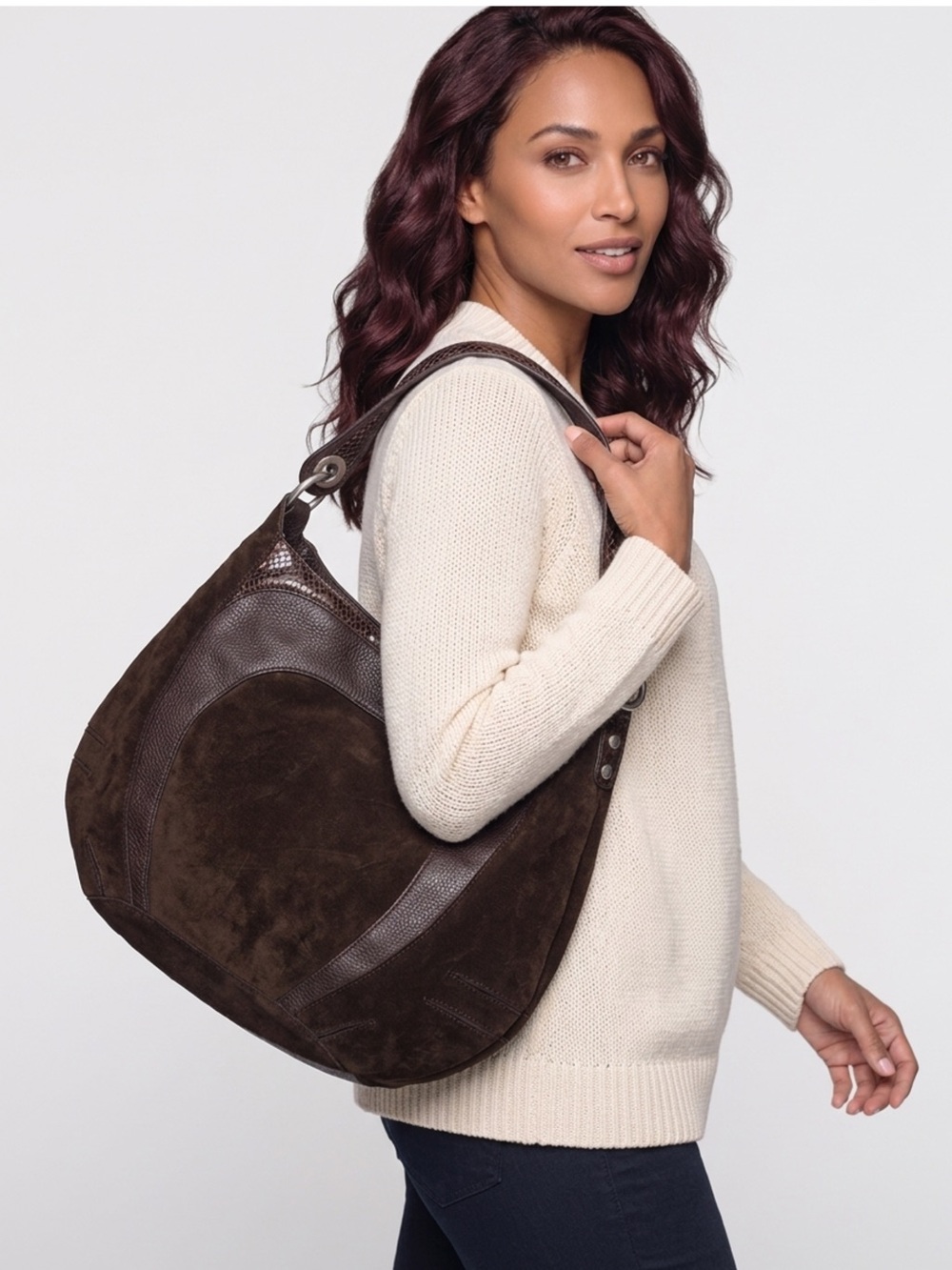 Banana Republic Dark Brown Suede & Leather Hobo